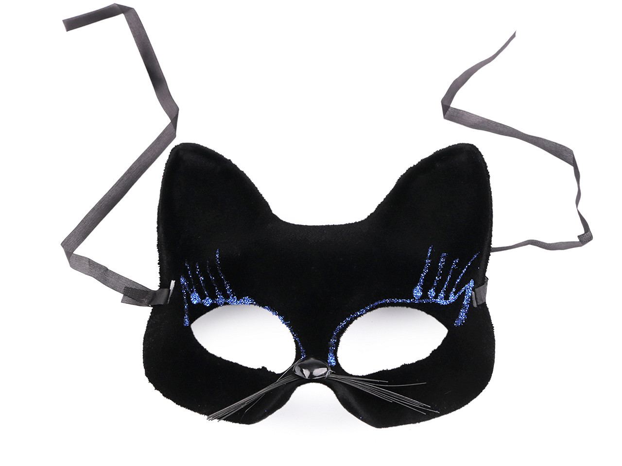 Karnevalová maska - škraboška sametová s glitry kočka, barva 4 černá modrá