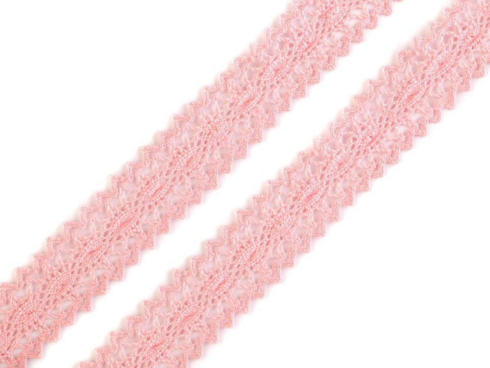Krajka / vsadka paličkovaná šíře 23 mm, barva 6 růžová sv.