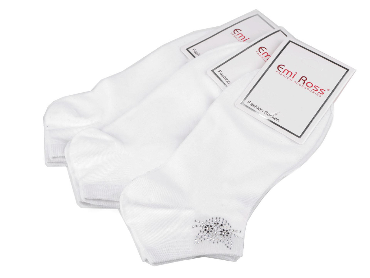 Dámské bavlněné ponožky kotníkové s kamínky Emi Ross, barva 55 (35-38) bílá