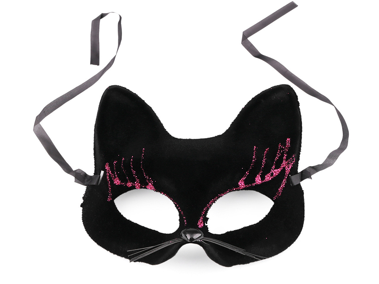 Karnevalová maska - škraboška sametová s glitry kočka, barva 3 černá růžová
