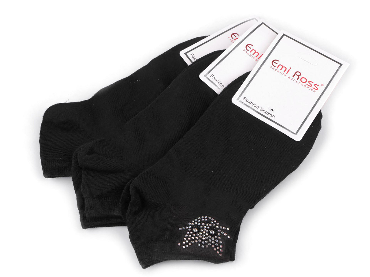 Dámské bavlněné ponožky kotníkové s kamínky Emi Ross, barva 56 (35-38) černá