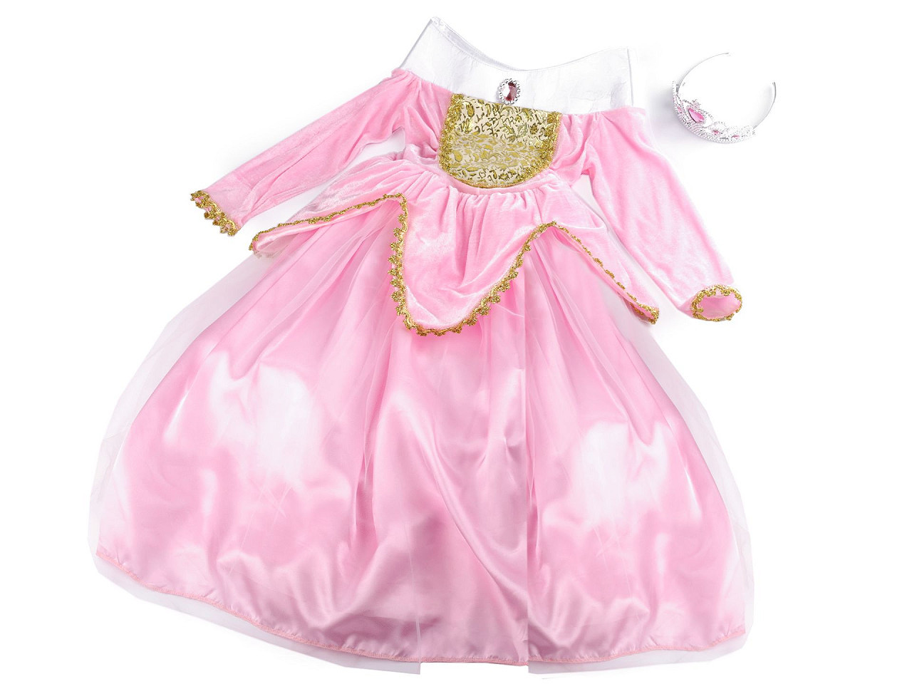 Karnevalový kostým princezna - šaty, čelenka, barva 1 (vel. S) růžová sv.