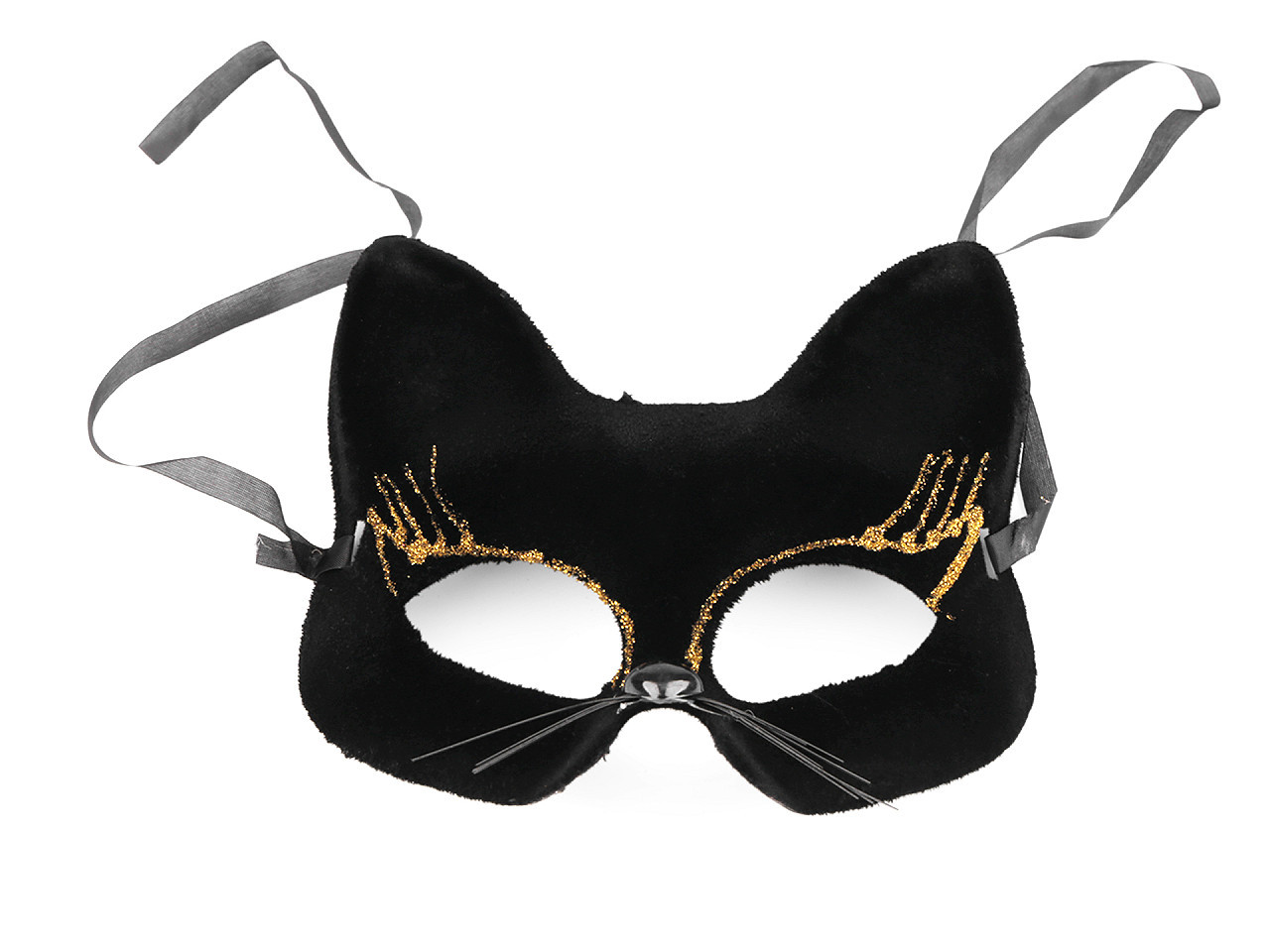 Karnevalová maska - škraboška sametová s glitry kočka, barva 2 černá zlatá