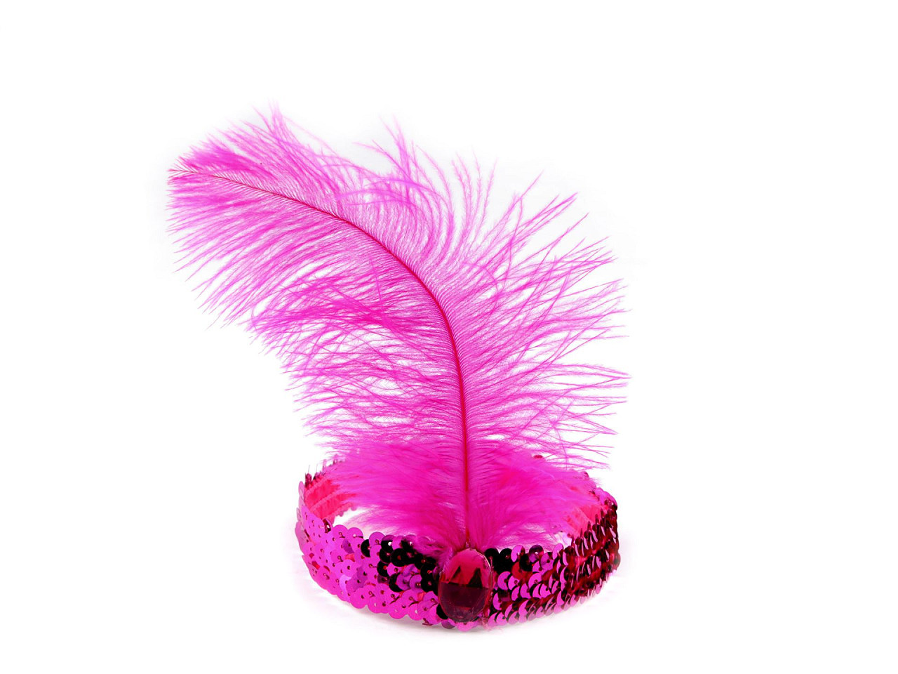 Karnevalová čelenka flitrová s peřím retro, barva 3 fialovorůž ost.