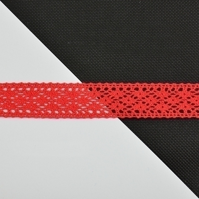 Bavlněná krajka šíře 24 mm paličkovaná K2085, barva Červená