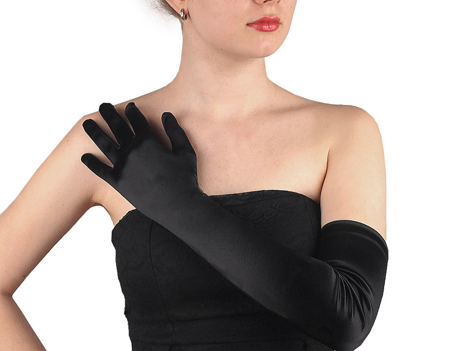 Dlouhé společenské rukavice saténové, barva 2 (35 cm) černá