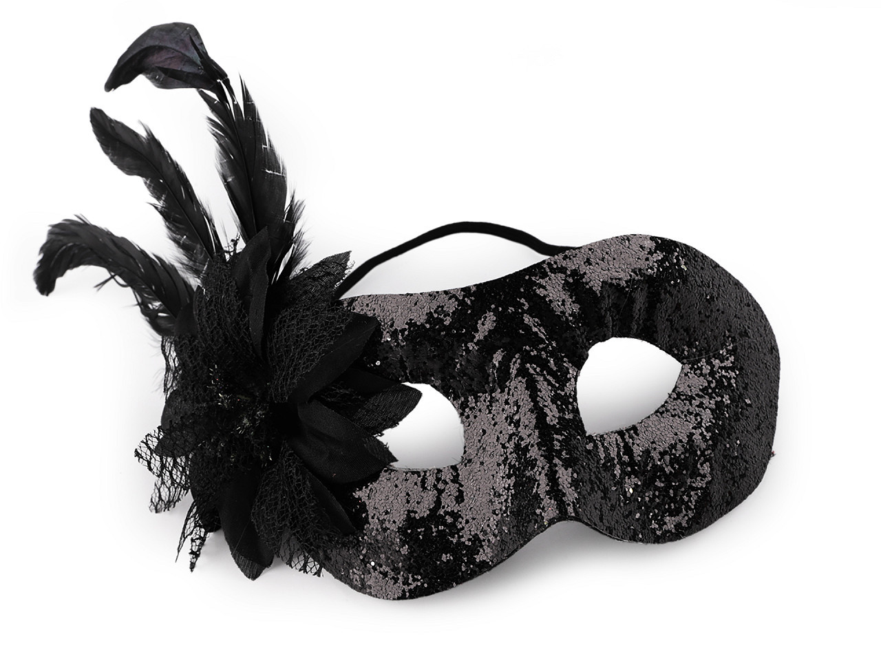 Karnevalová maska - škraboška s peřím, barva 2 černá