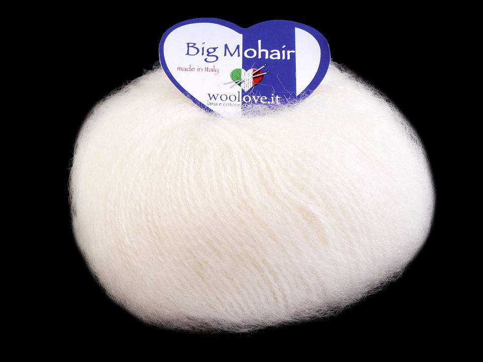 Pletací příze Big Mohair 25 g, barva 1 (2) krémová nejsvět.