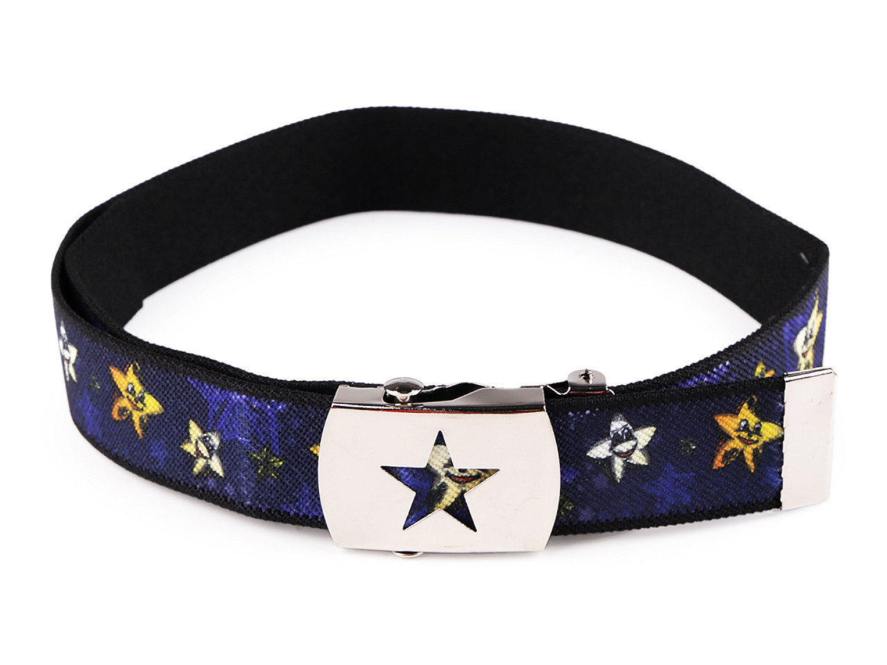Dětský pásek s kovovou sponou šíře 2,6 cm, barva 24 modrá pařížská hvězda
