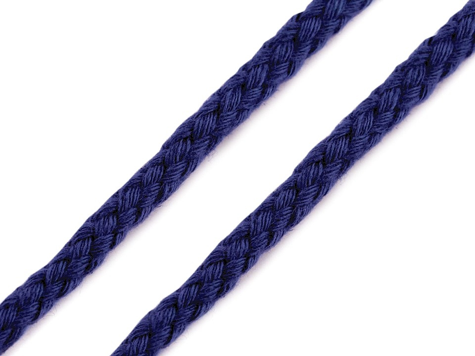 Oděvní / dekorační bavlněná šňůra Ø6 mm, barva 6 modrá tmavá