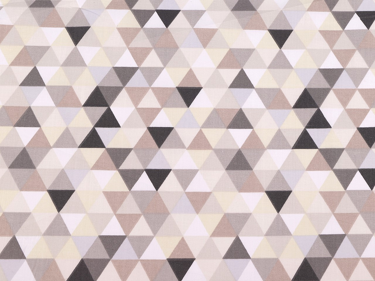 Bavlněná látka / plátno trojúhelníky, barva 7 (439) béžová hnědá