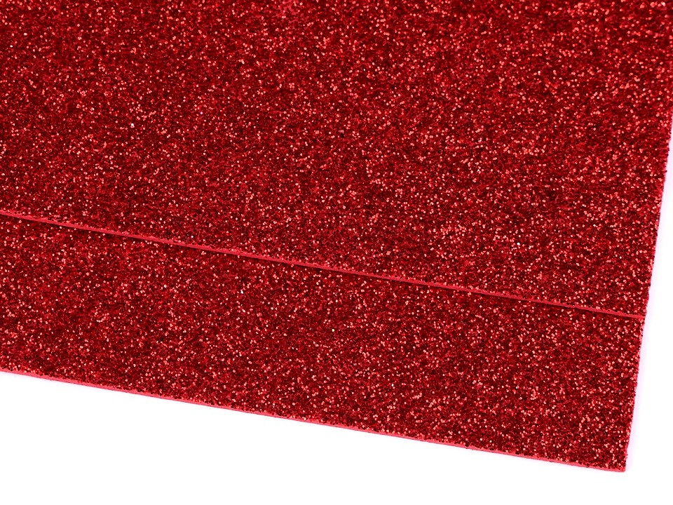 Pěnová guma Moosgummi s glitry 20x30 cm, barva 8 červená