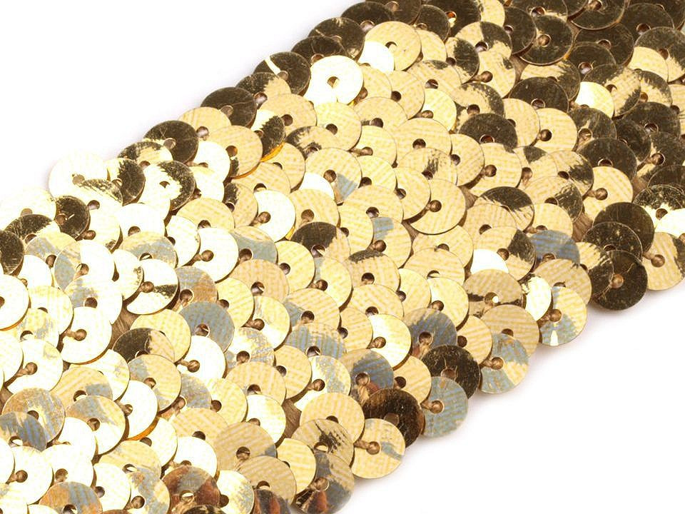 Flitrový prýmek šíře 45 mm elastický, barva 2 zlatá