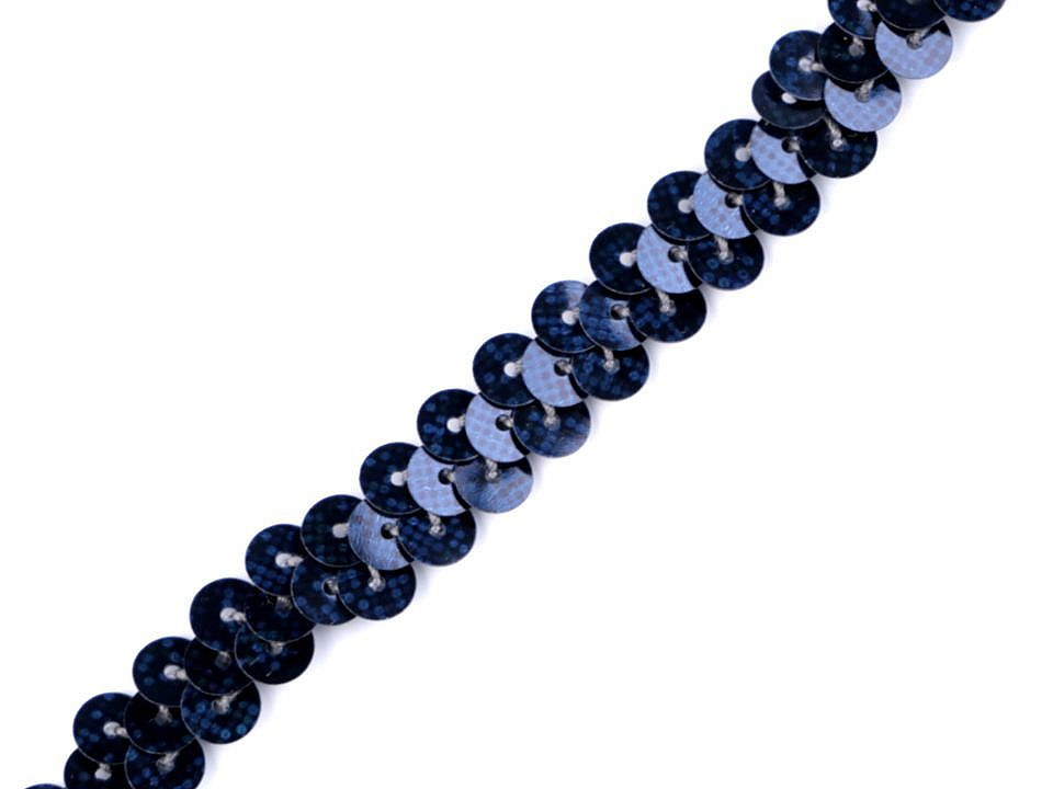Flitrový prýmek šíře 10 mm elastický, barva 6 modrá tmavá hologram