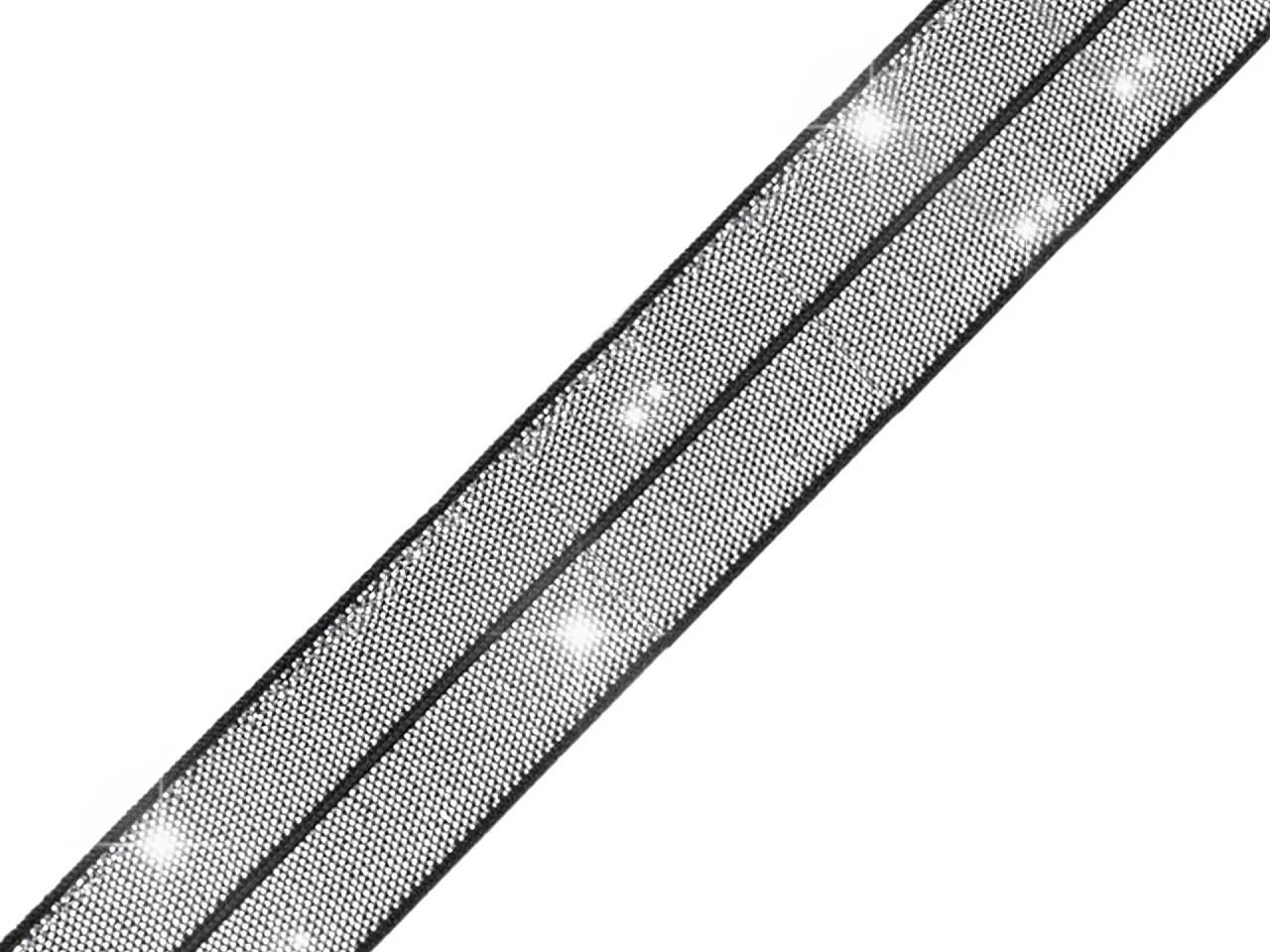 Lemovací pruženka půlená s lurexem šíře 20 mm, barva 2 černá stříbrná