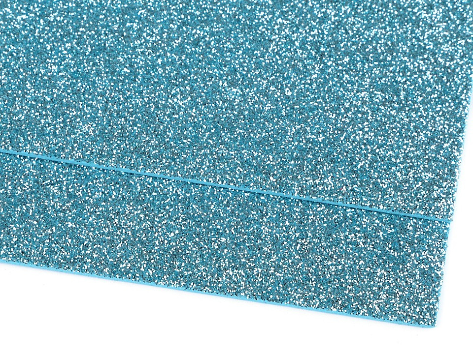 Pěnová guma Moosgummi s glitry 20x30 cm, barva 9 modrá ledová