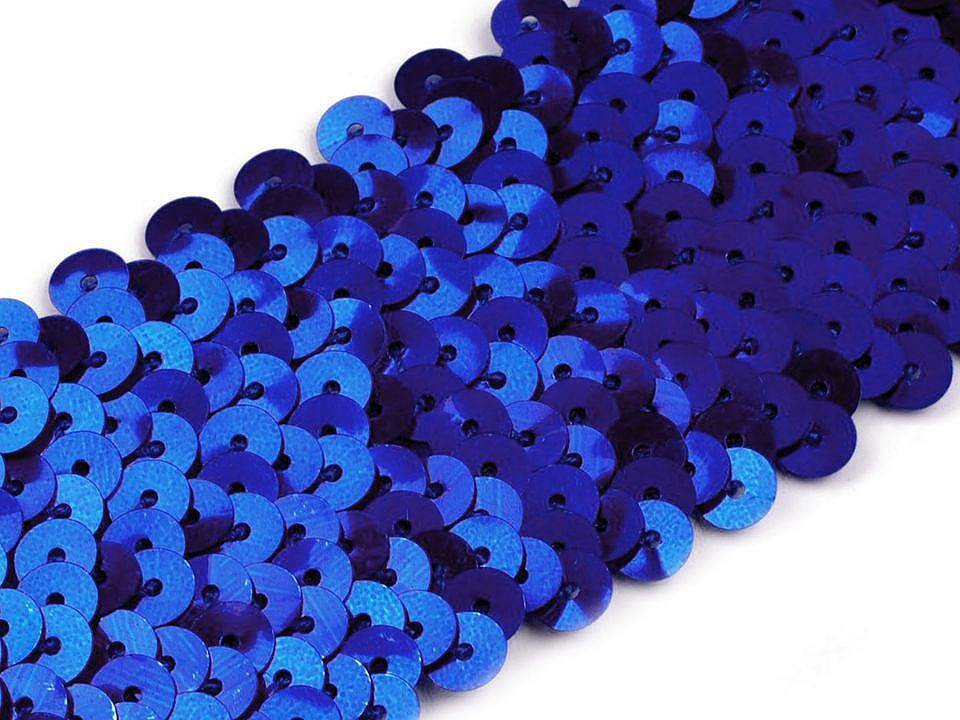Flitrový prýmek šíře 45 mm elastický, barva 5 modrá královská
