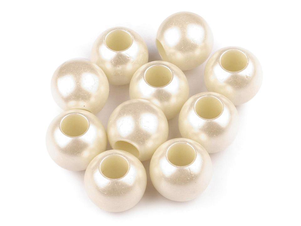 Plastové perly s velkým průvlekem 11x15 mm, barva 4 perlová