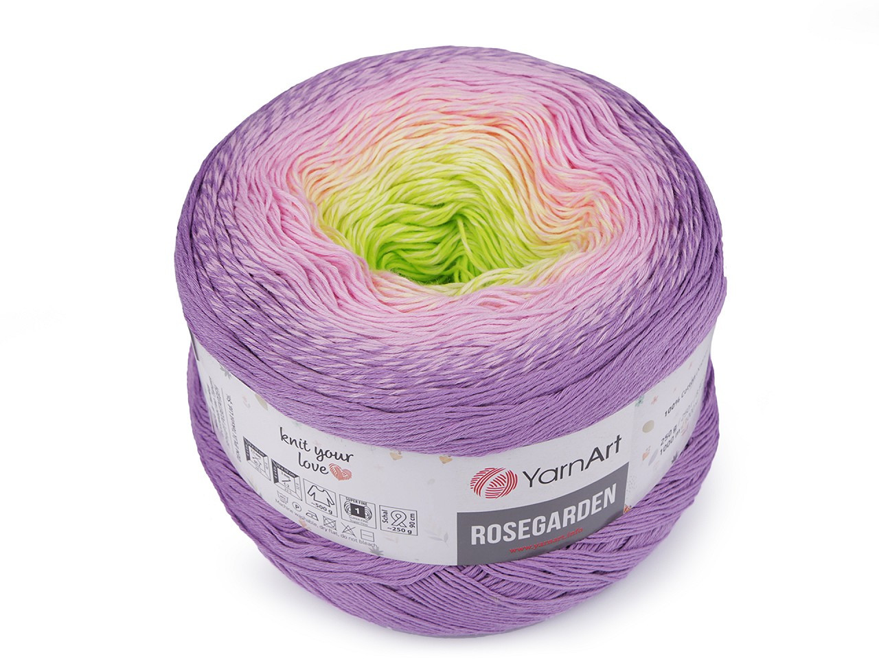 Bavlněná pletací příze Rosegarden 250 g, barva 2 (312) fialová lila
