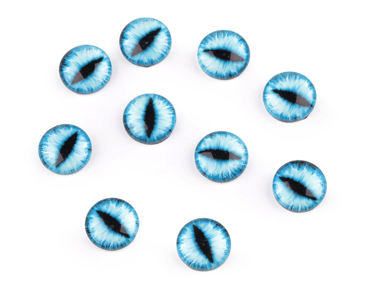 Skleněné oči k nalepení kočka, drak Ø10 a 12 mm, barva 8 (12 mm) modrá azurová