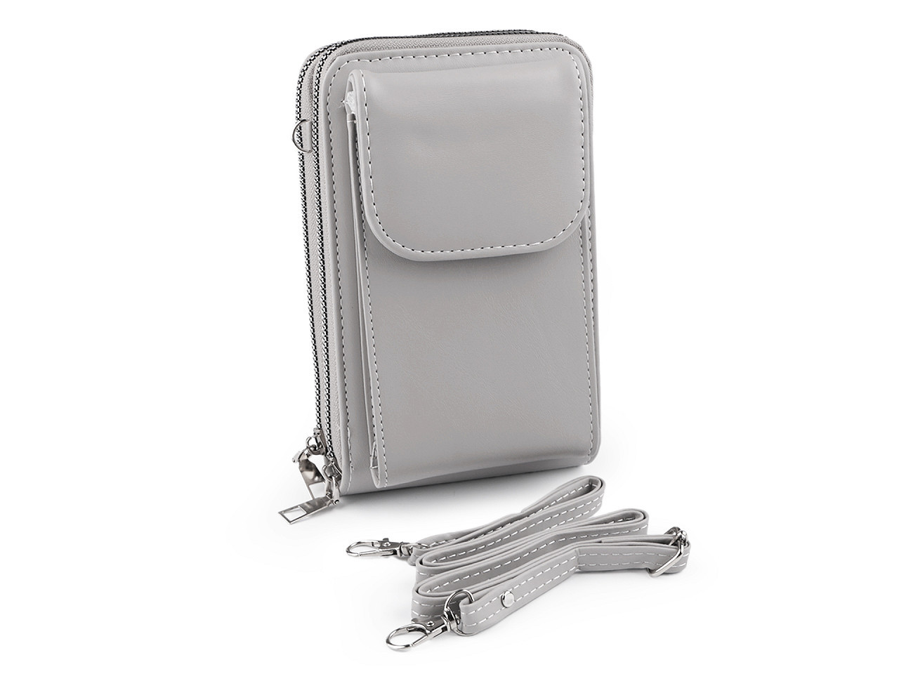 Peněženka s kapsou na mobil přes rameno crossbody 11x18 cm, barva 3 šedá světlá