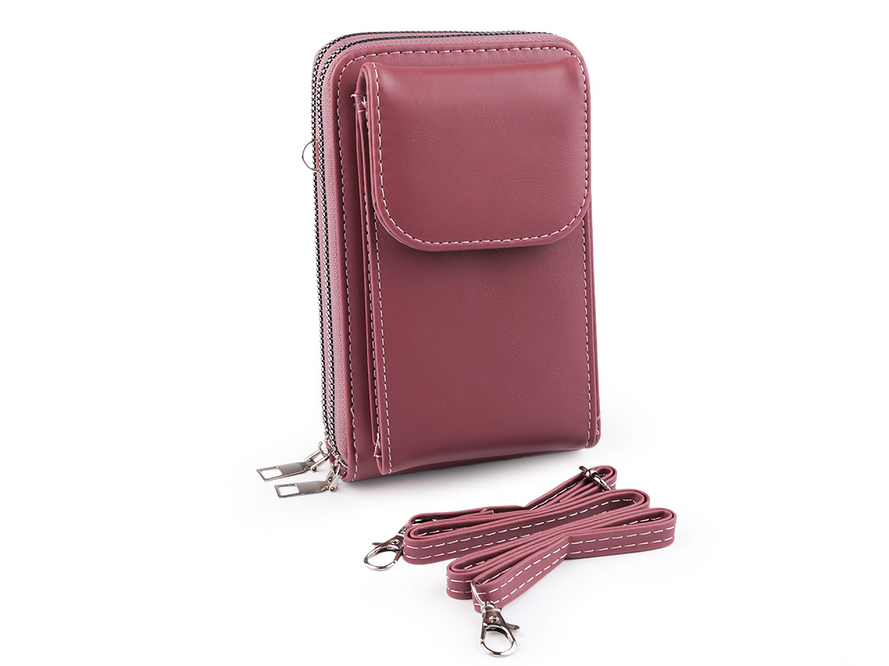Peněženka s kapsou na mobil přes rameno crossbody 11x18 cm, barva 2 starorůžová