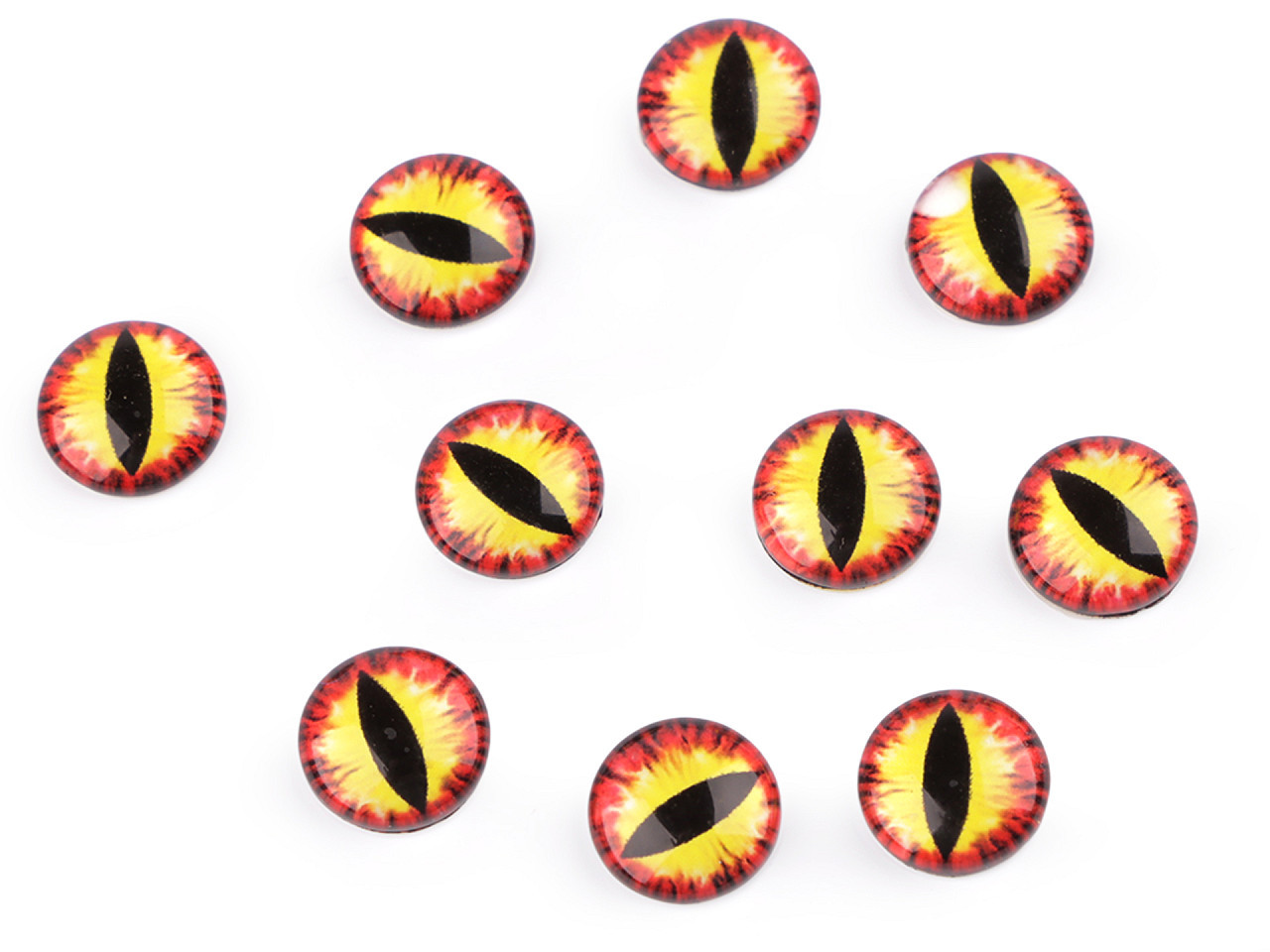Skleněné oči k nalepení kočka, drak Ø10 a 12 mm, barva 6 (12 mm) žlutá červená