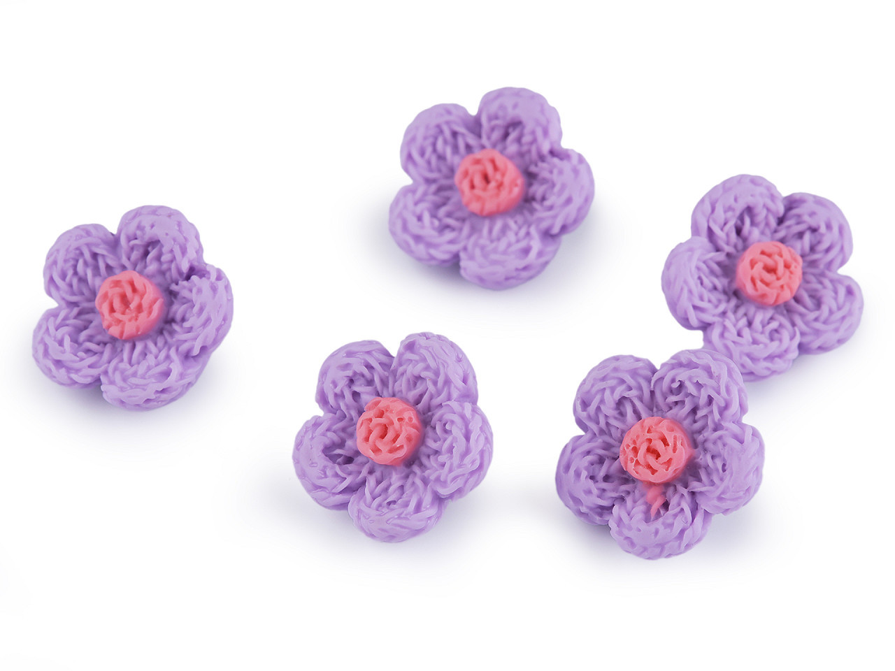 Knoflík 3D květ imitace háčkování velikost 28", barva 2 fialová sv.