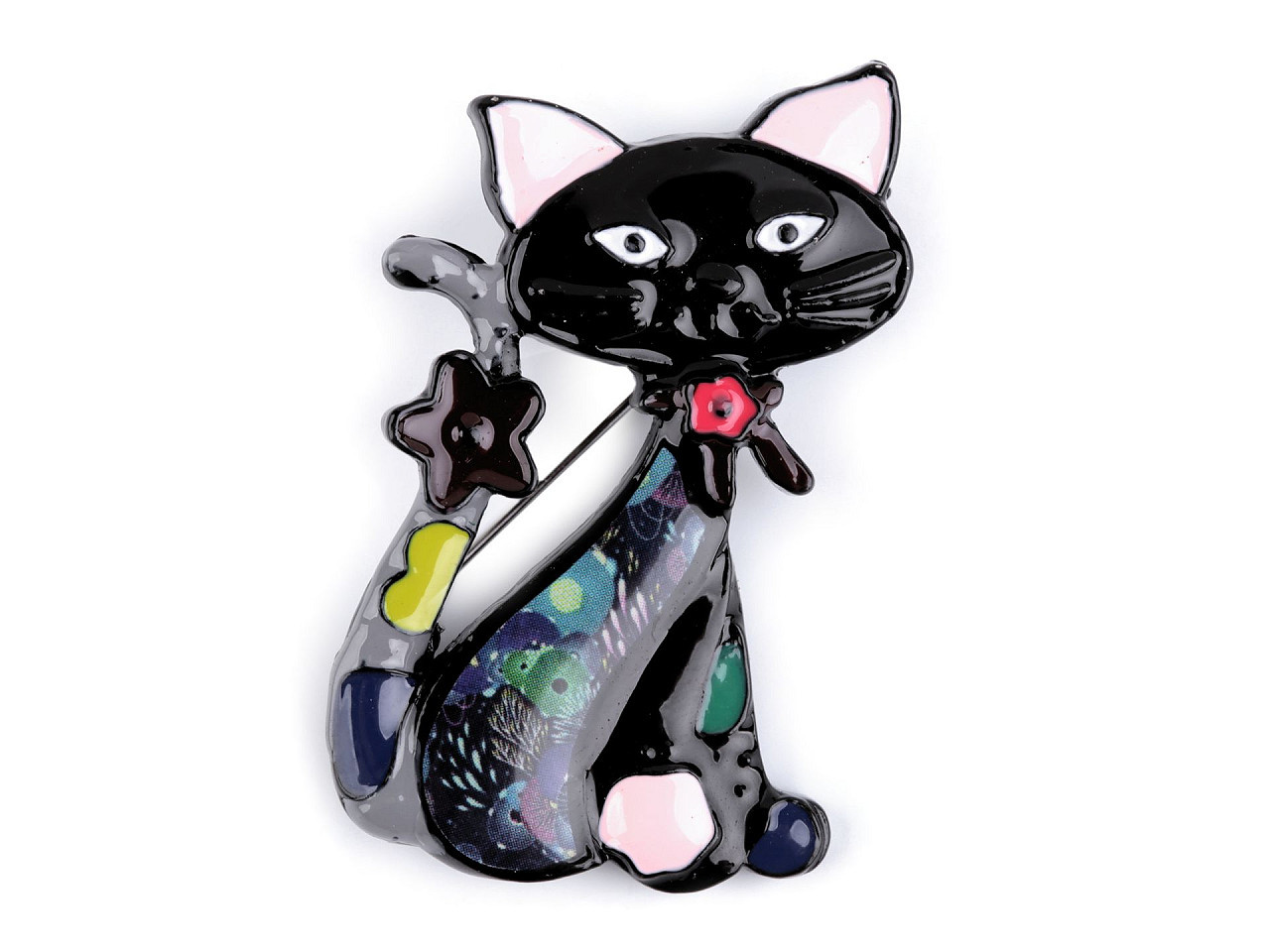 Kovová brož pes, kočka, barva 6 černá kočka