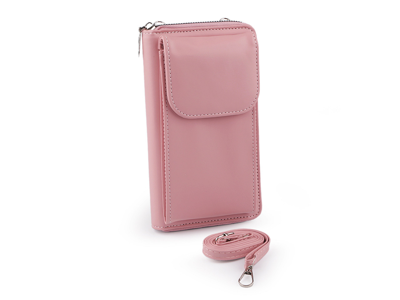 Peněženka s kapsou na mobil přes rameno crossbody 11x19cm, barva 2 pudrová
