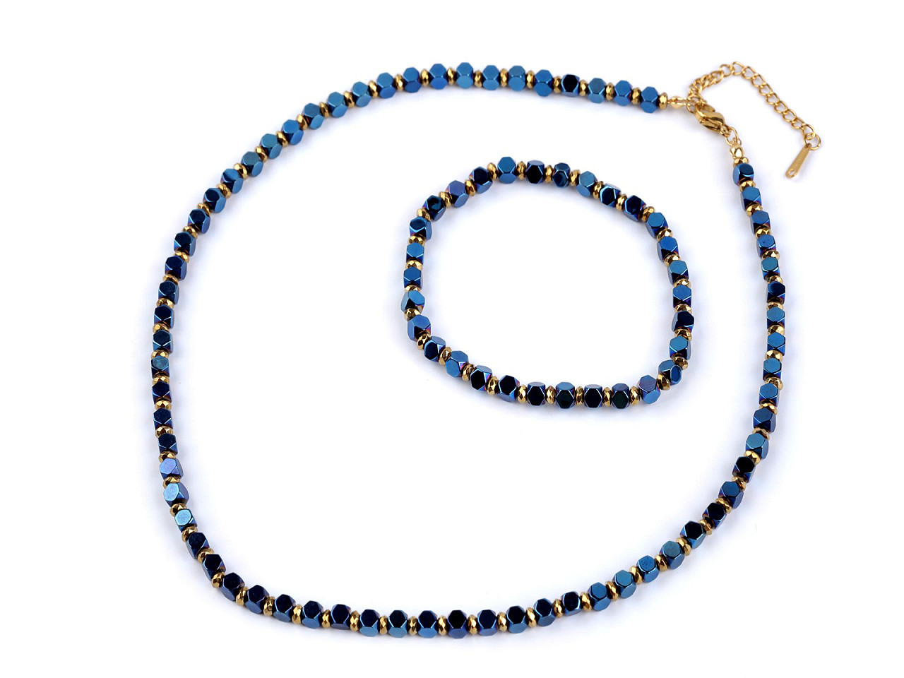 Sada náhrdelník a náramek hematitový, barva 1 modrá