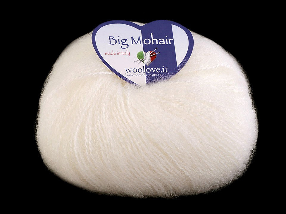 Pletací příze Big Mohair 25 g, barva 14 (1) bílá mléčná
