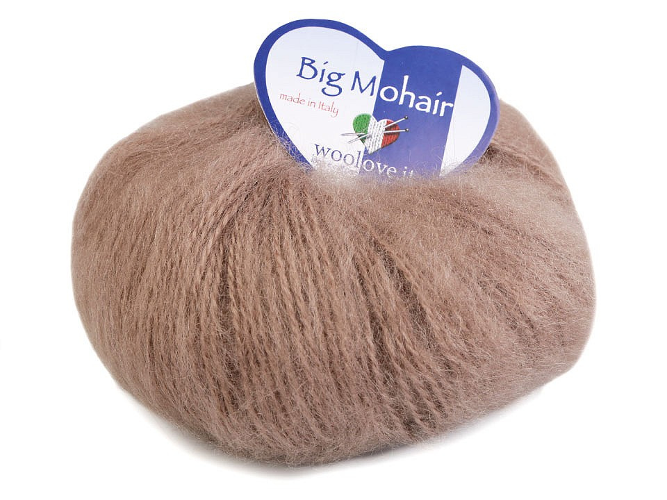 Pletací příze Big Mohair 25 g, barva 9 (7368) hnědá přírodní