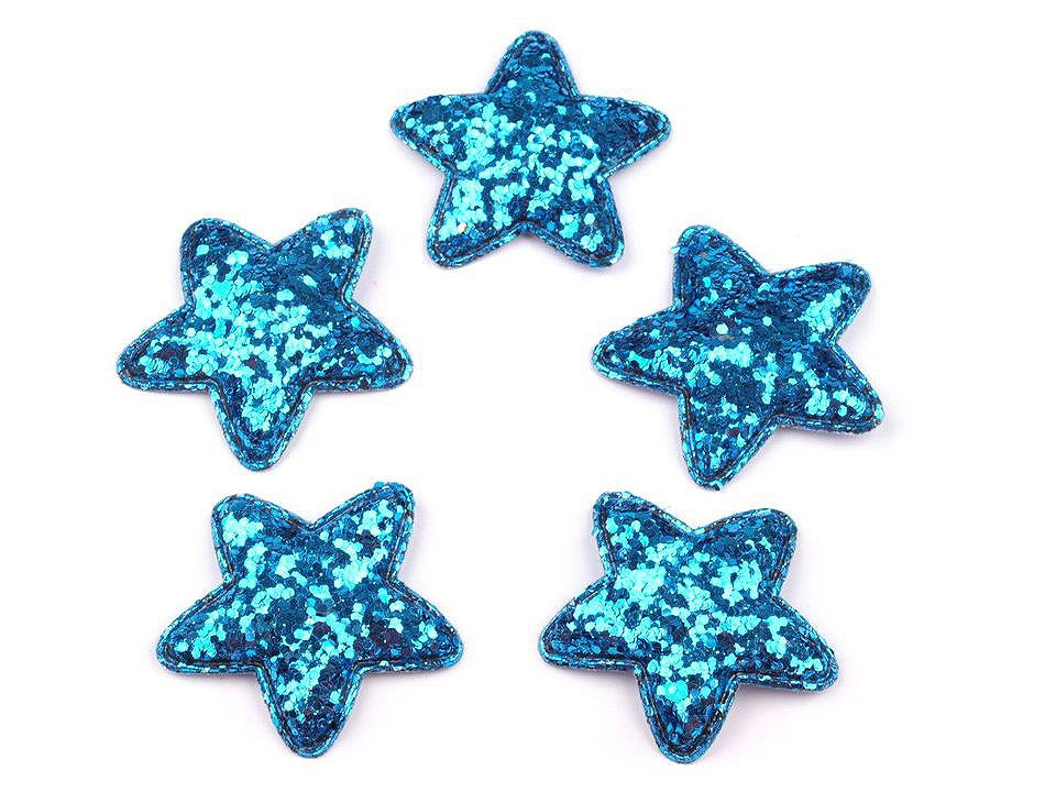 Hvězda s glitry Ø35 mm, barva 2 modrá sytá