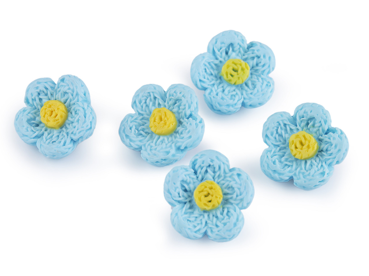 Knoflík 3D květ imitace háčkování velikost 28", barva 3 modrá světlá