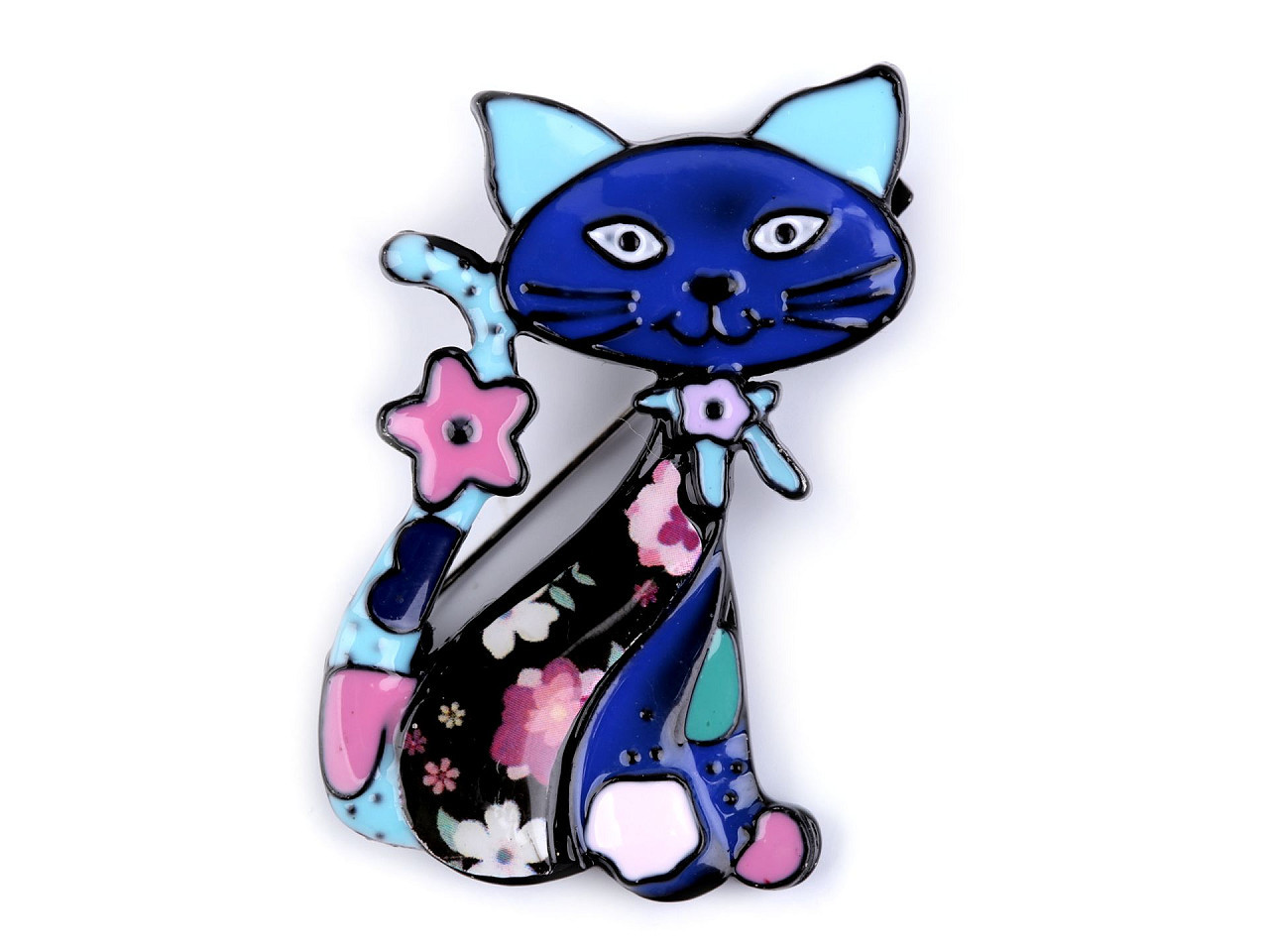 Kovová brož pes, kočka, barva 3 modrá kočka