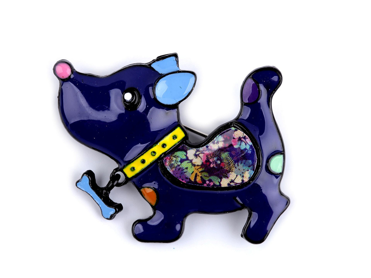 Kovová brož pes, kočka, barva 8 modrá tmavá pejsek