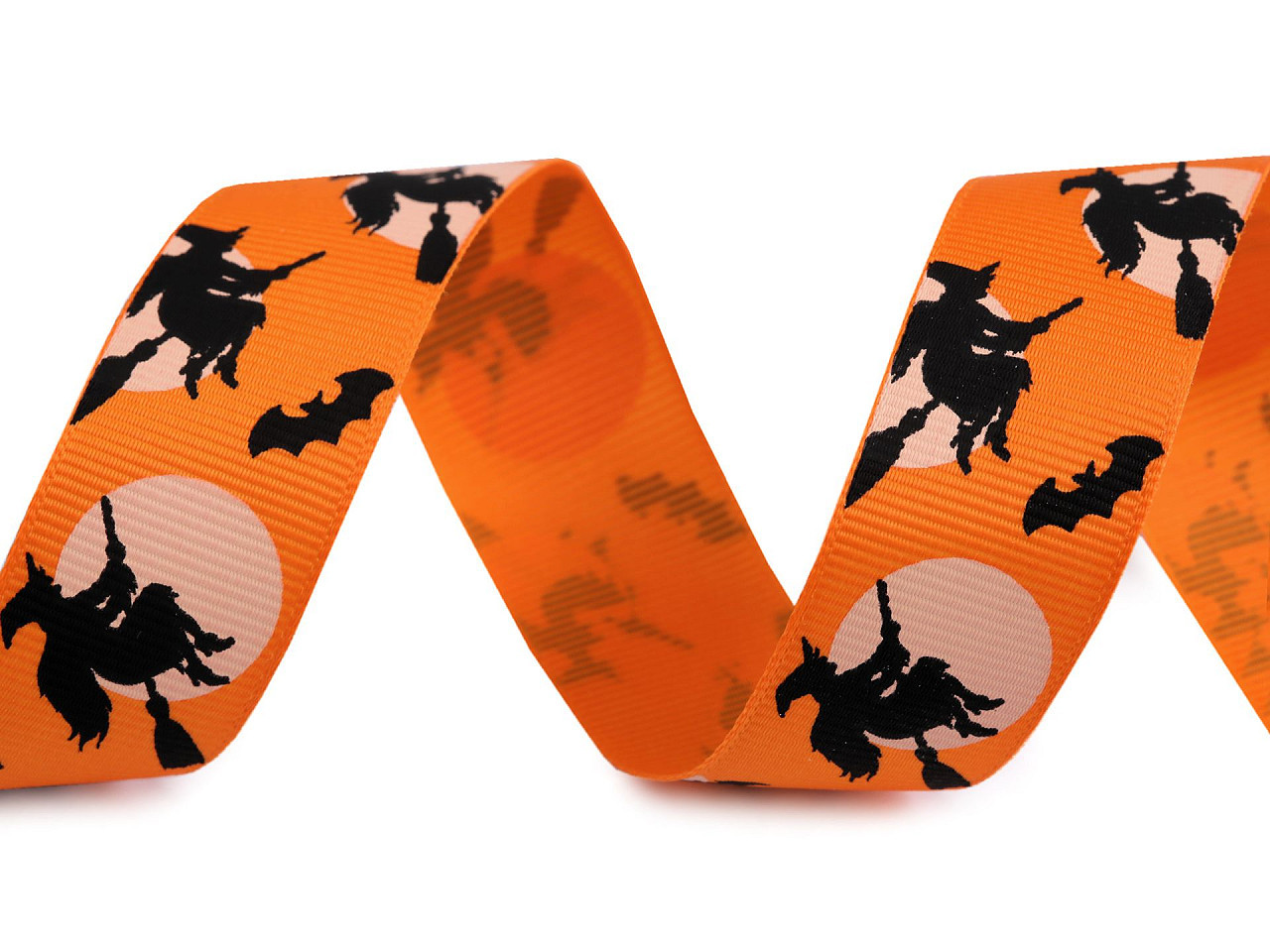 Rypsová stuha Halloween šíře 25 mm, barva 3 oranžová čarodějnice