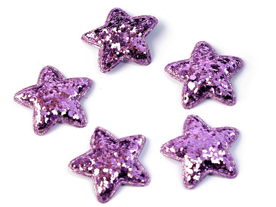 Hvězda s glitry Ø35 mm, barva 7 fialová lila