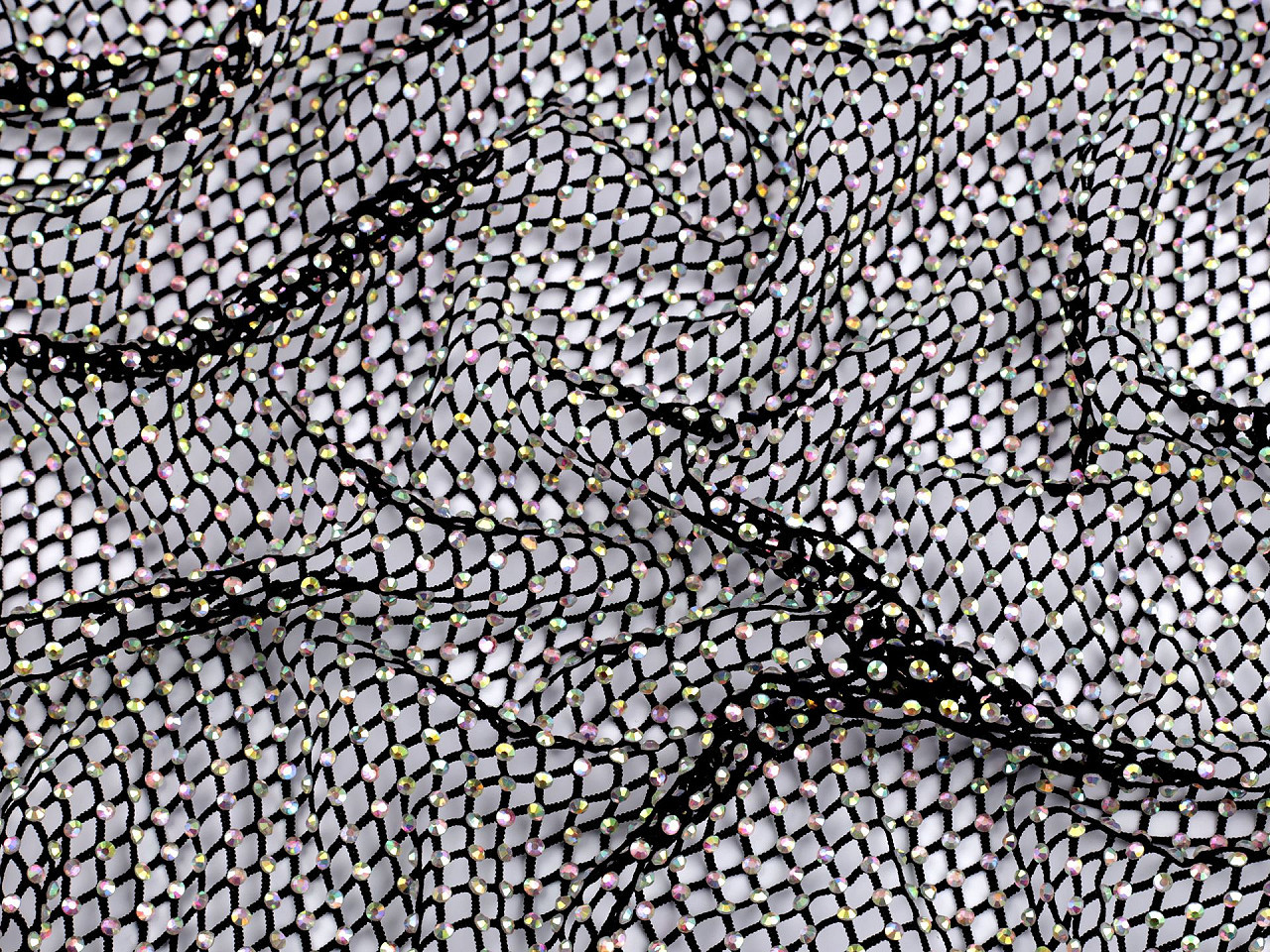 Pružná síťovina s broušenými kamínky metráž, barva 4 černá AB