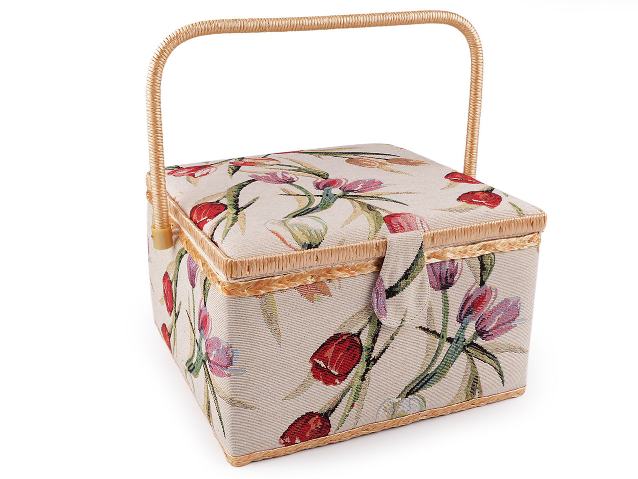 Kazeta / košík na šití čalouněný, barva 2 režná tulipán