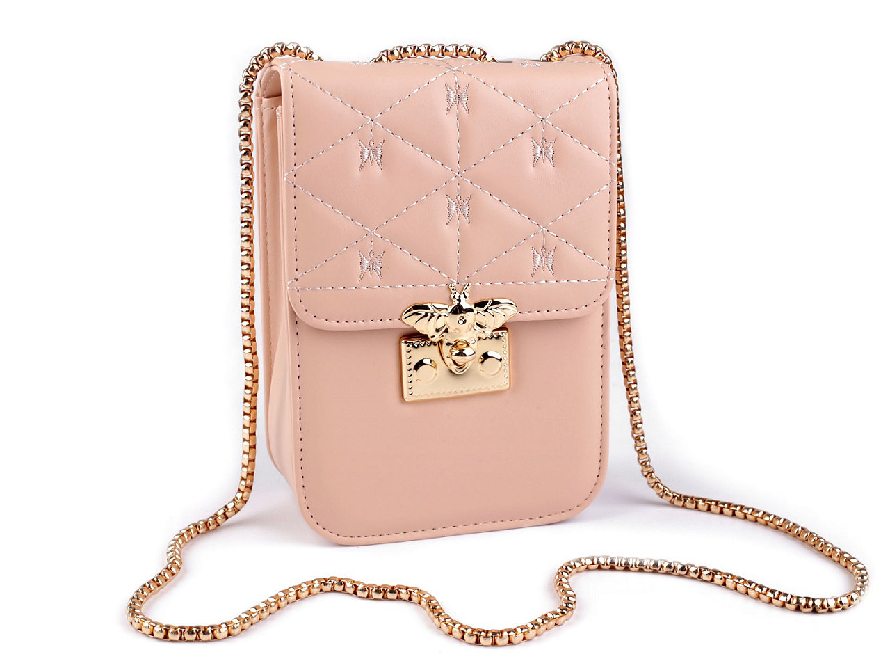 Dámská kabelka prošívaná crossbody s včelou 13x18,5 cm, barva 1 pudrová