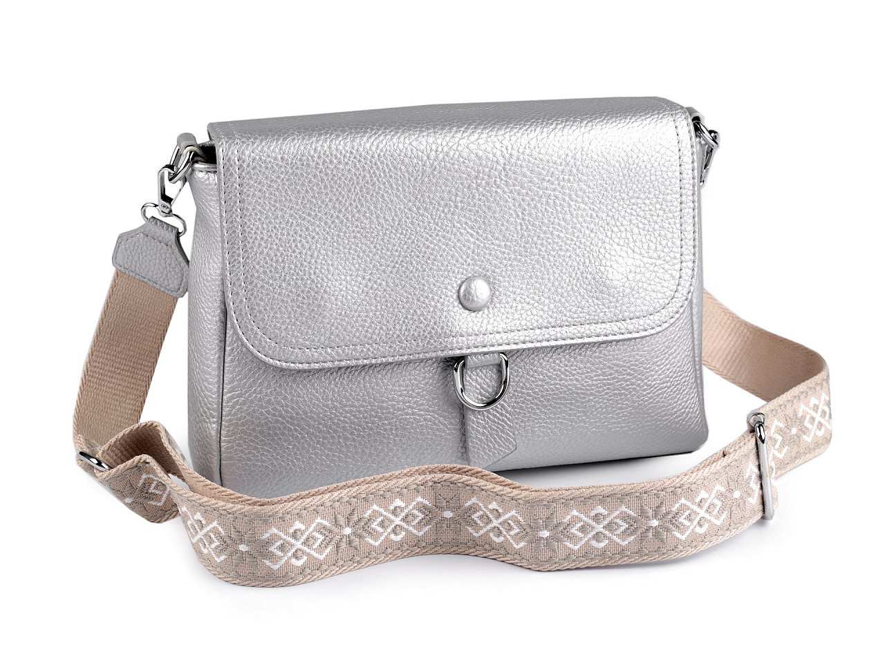 Dámská kabelka crossbody s popruhem 27x18 cm, barva 5 stříbrná