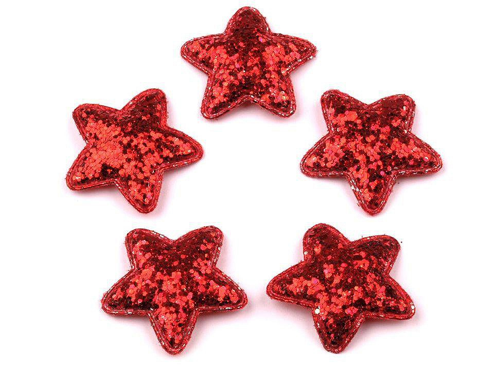 Hvězda s glitry Ø35 mm, barva 6 červená