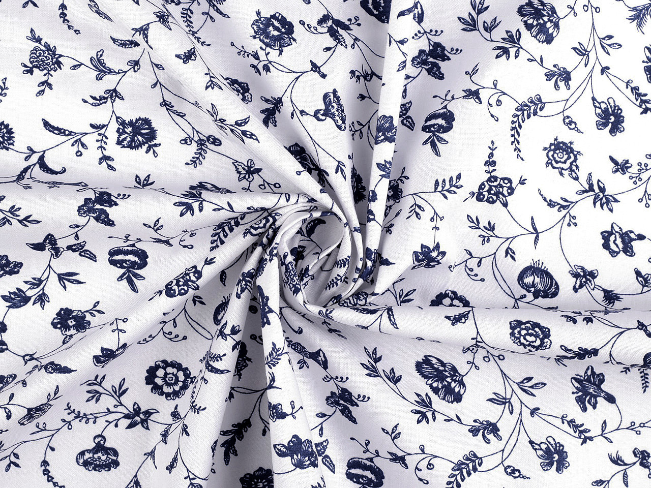 Bavlněná látka / plátno rostliny / květy, barva 3 modrá tmavá
