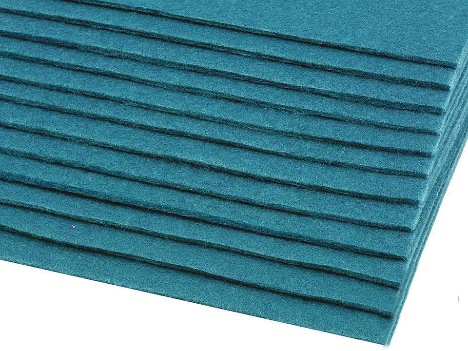 Látková dekorativní plsť / filc 20x30 cm, barva 13 (F74) modrá tyrkys
