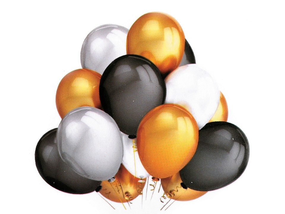 Nafukovací balónky metalické sada, barva 4 stříbrná černá