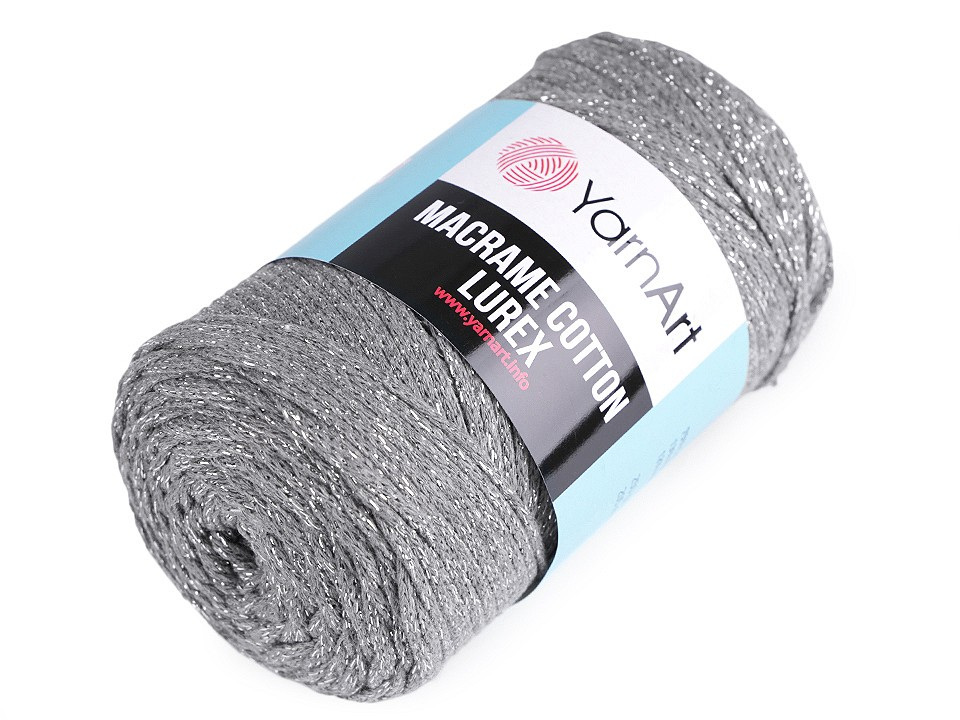 Pletací příze Macrame Cotton lurex 250 g, barva 12 (737) šedá stříbrná