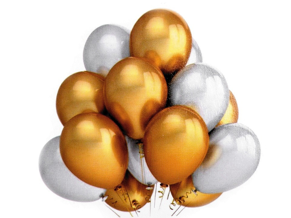 Nafukovací balónky metalické sada, barva 2 zlatá stříbrná