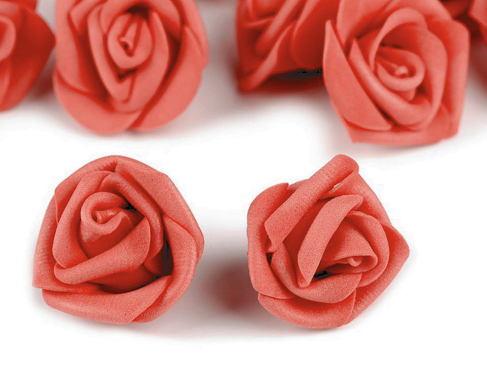 Dekorační pěnová růže Ø3-4 cm, barva 18 růžová korálová